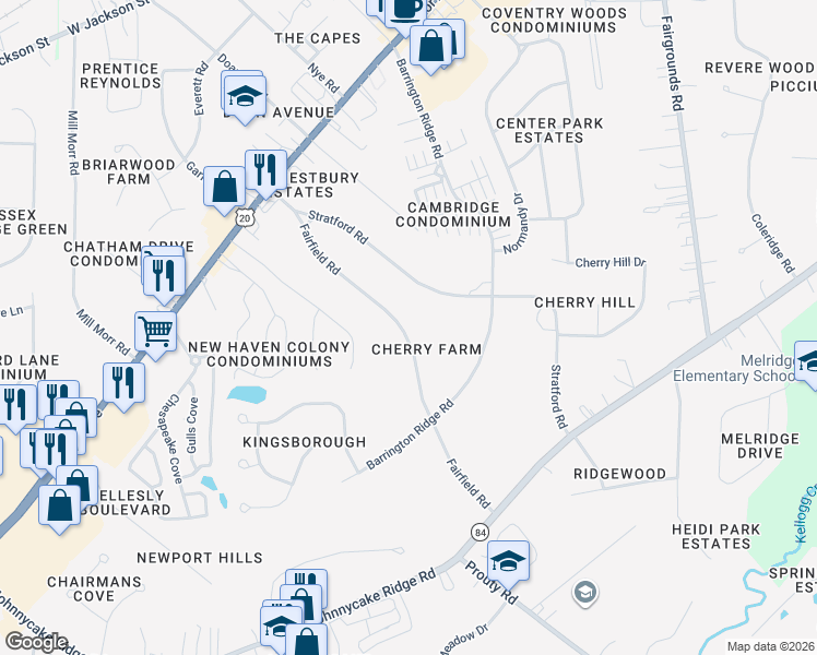 map of restaurants, bars, coffee shops, grocery stores, and more near 165 Fairfield Road in Painesville