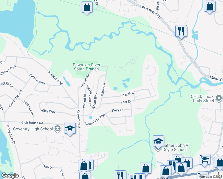 map of restaurants, bars, coffee shops, grocery stores, and more near 8 Kitty Hawk Lane in Coventry