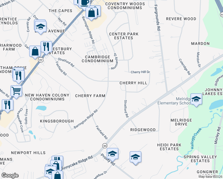 map of restaurants, bars, coffee shops, grocery stores, and more near 287 Barrington Ridge Road in Painesville