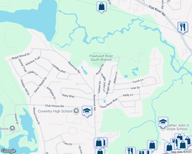 map of restaurants, bars, coffee shops, grocery stores, and more near 16 Airport Road in Coventry