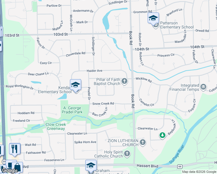 map of restaurants, bars, coffee shops, grocery stores, and more near 4412 Buttermilk Court in Naperville