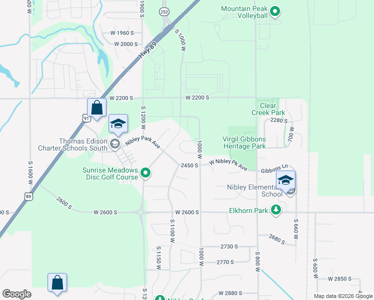 map of restaurants, bars, coffee shops, grocery stores, and more near 1029 West 2400 South in Nibley