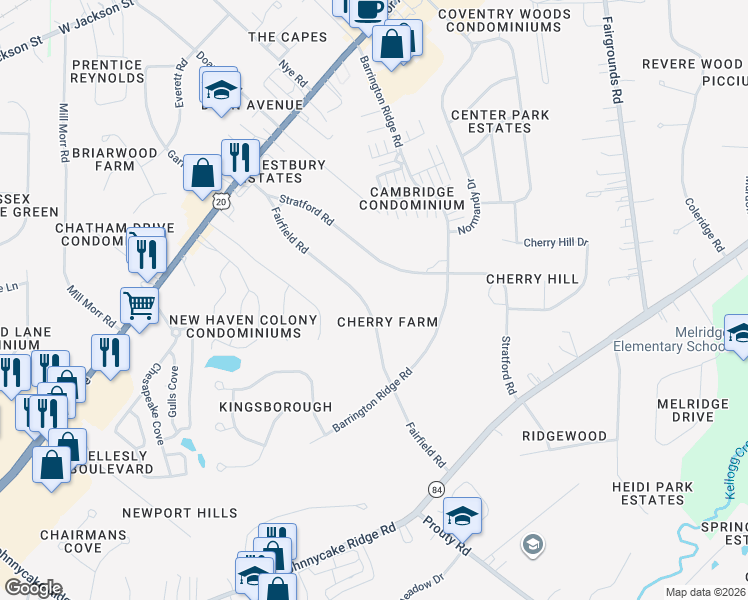 map of restaurants, bars, coffee shops, grocery stores, and more near 165 Fairfield Road in Painesville