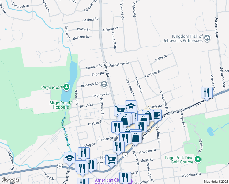 map of restaurants, bars, coffee shops, grocery stores, and more near 260 Burlington Avenue in Bristol