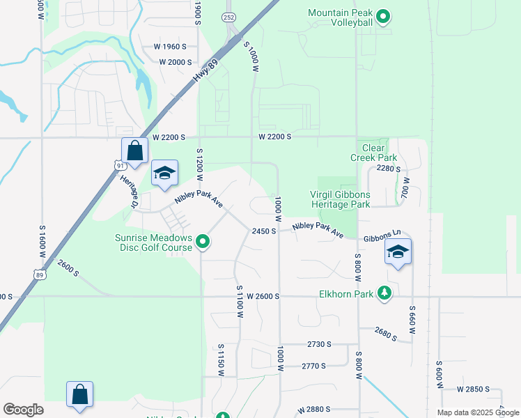 map of restaurants, bars, coffee shops, grocery stores, and more near 1045 West 2400 South in Nibley