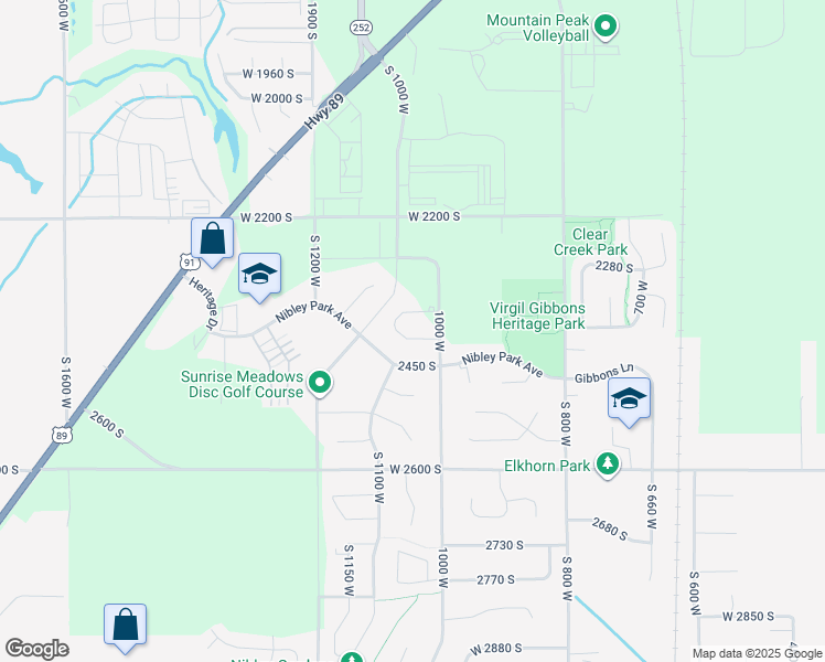 map of restaurants, bars, coffee shops, grocery stores, and more near 1045 West 2400 South in Nibley