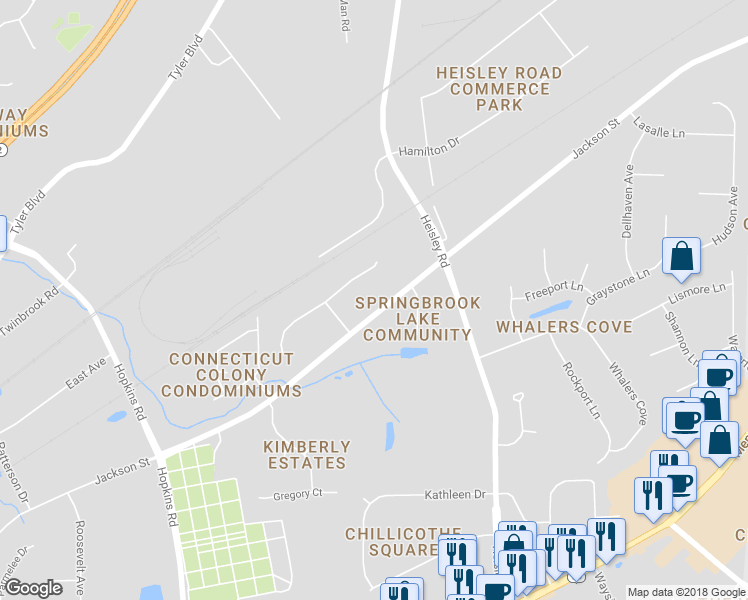 map of restaurants, bars, coffee shops, grocery stores, and more near 9219 Jackson Street in Mentor