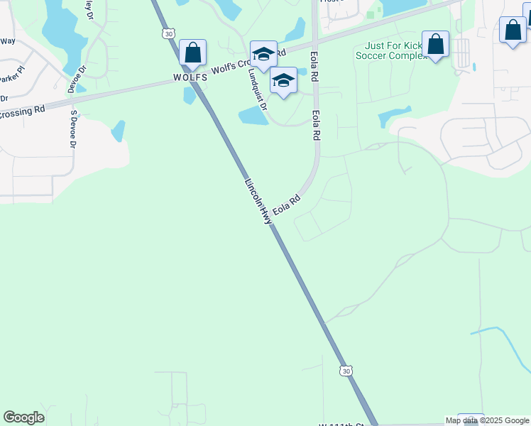 map of restaurants, bars, coffee shops, grocery stores, and more near 26156 Lincoln Highway in Oswego