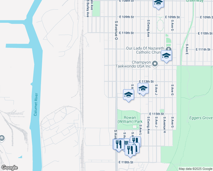 map of restaurants, bars, coffee shops, grocery stores, and more near 11314 South Green Bay Avenue in Chicago