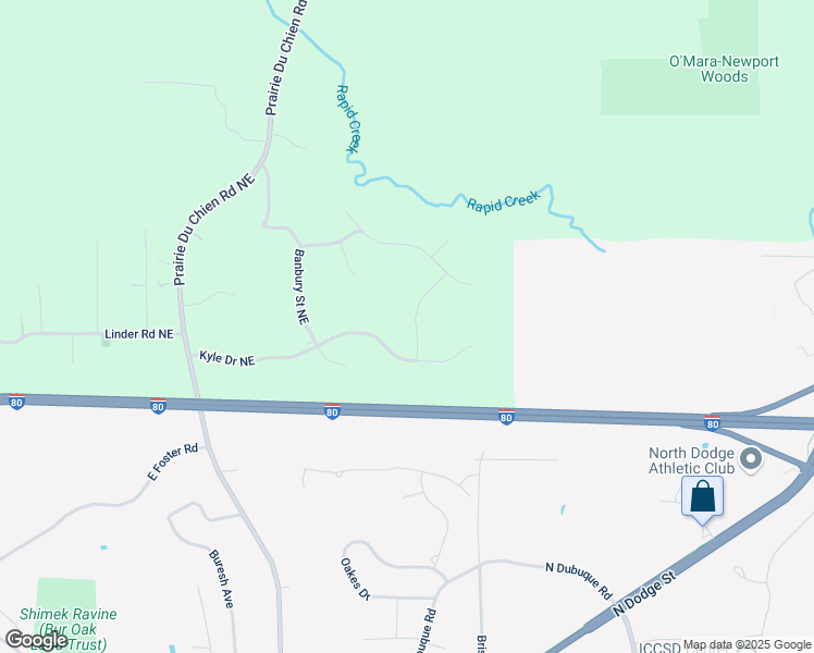 map of restaurants, bars, coffee shops, grocery stores, and more near 2367 Sussex Lane Northeast in Iowa City