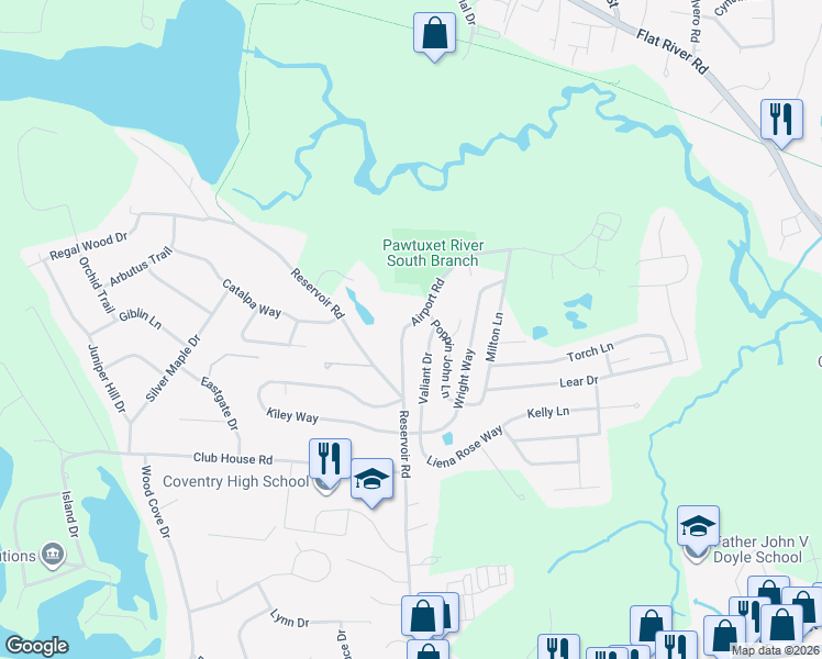 map of restaurants, bars, coffee shops, grocery stores, and more near 16 Airport Road in Coventry