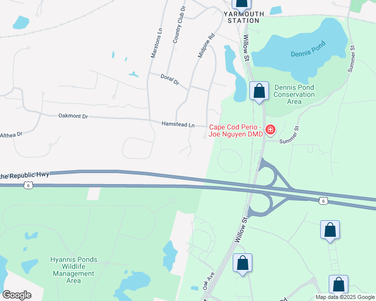map of restaurants, bars, coffee shops, grocery stores, and more near 105 Hamstead Lane in Barnstable
