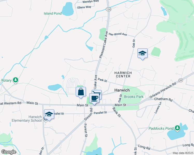 map of restaurants, bars, coffee shops, grocery stores, and more near 47 Pleasant Lake Avenue in Harwich