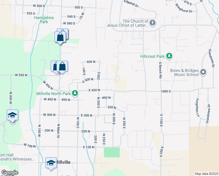 map of restaurants, bars, coffee shops, grocery stores, and more near 460 North 250 East in Providence