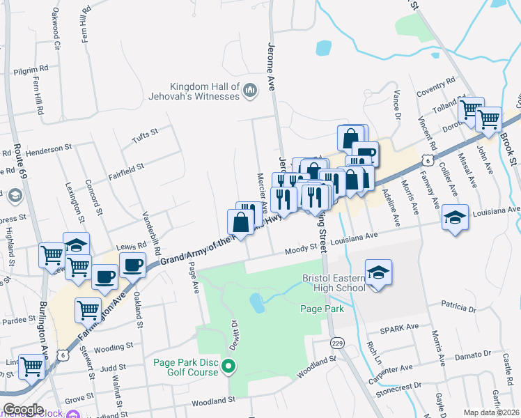 map of restaurants, bars, coffee shops, grocery stores, and more near 77 Mercier Avenue in Bristol