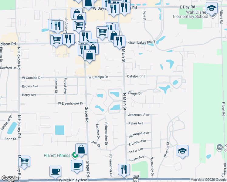map of restaurants, bars, coffee shops, grocery stores, and more near 212 Remington Court in Mishawaka