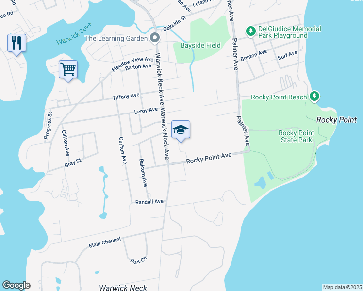 map of restaurants, bars, coffee shops, grocery stores, and more near 150 Lennox Avenue in Warwick