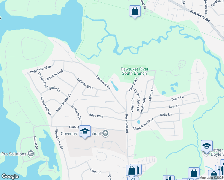 map of restaurants, bars, coffee shops, grocery stores, and more near 84 Reservoir Road in Coventry
