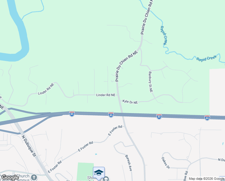 map of restaurants, bars, coffee shops, grocery stores, and more near 1-151 Linder Rd NE in Iowa City