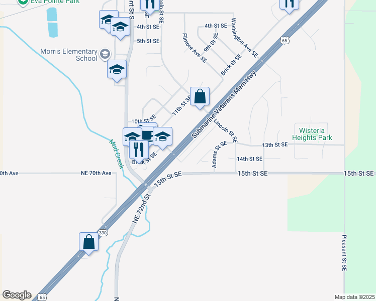 map of restaurants, bars, coffee shops, grocery stores, and more near 1325 Kadin Trail in Bondurant