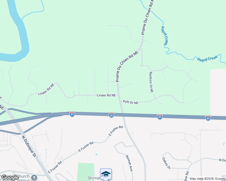 map of restaurants, bars, coffee shops, grocery stores, and more near 1-151 Linder Rd NE in Iowa City