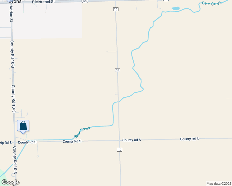 map of restaurants, bars, coffee shops, grocery stores, and more near 15335 County Road 10 in Lyons