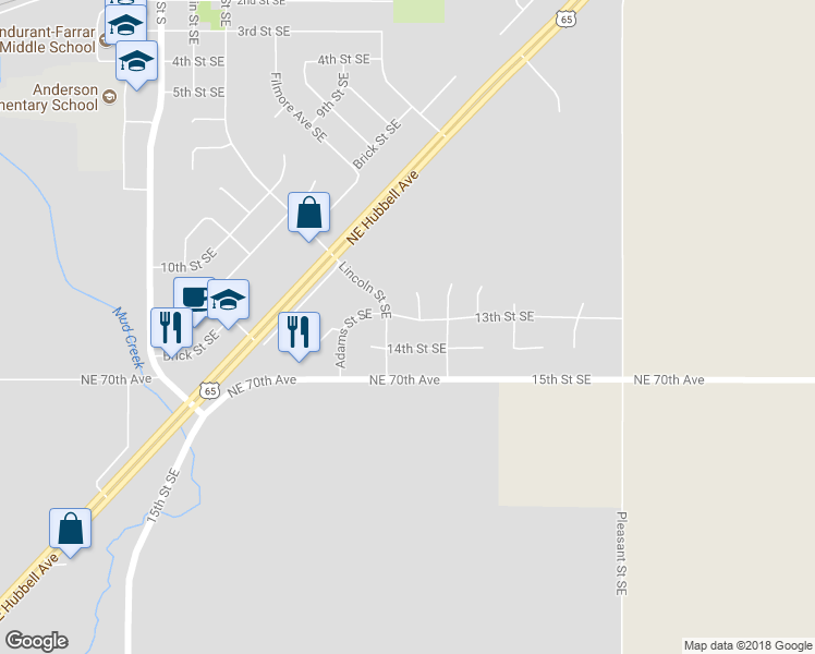 map of restaurants, bars, coffee shops, grocery stores, and more near 809 13th Street Southeast in Bondurant