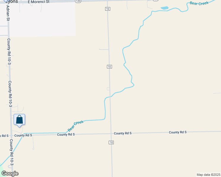 map of restaurants, bars, coffee shops, grocery stores, and more near 15335 County Road 10 in Lyons