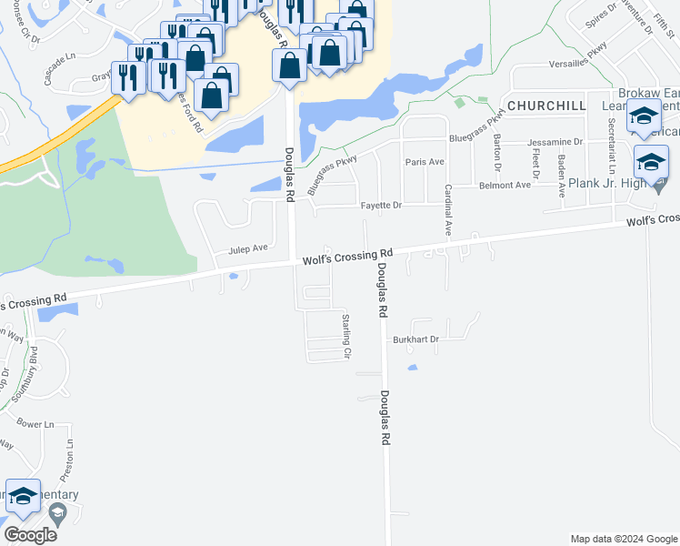 map of restaurants, bars, coffee shops, grocery stores, and more near 2500-2704 Wolfs Crossing Road in Oswego