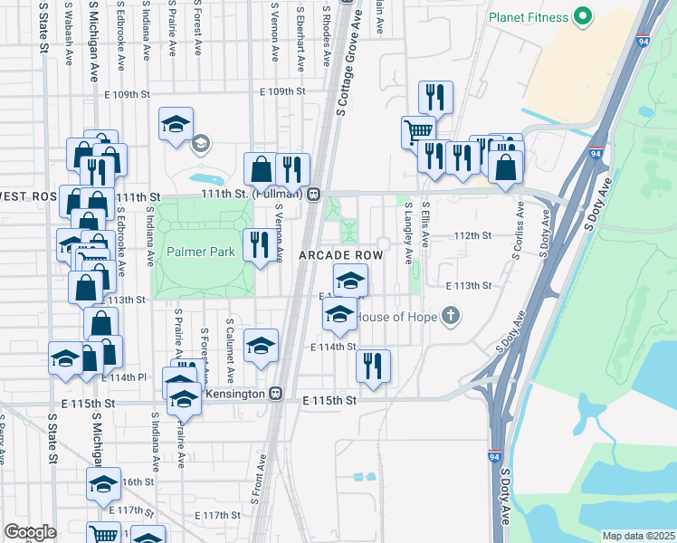 map of restaurants, bars, coffee shops, grocery stores, and more near 11235 South Forrestville Avenue in Chicago