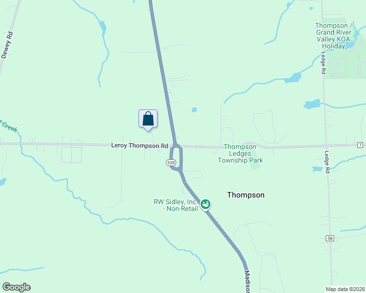 map of restaurants, bars, coffee shops, grocery stores, and more near Thompson Road in Thompson