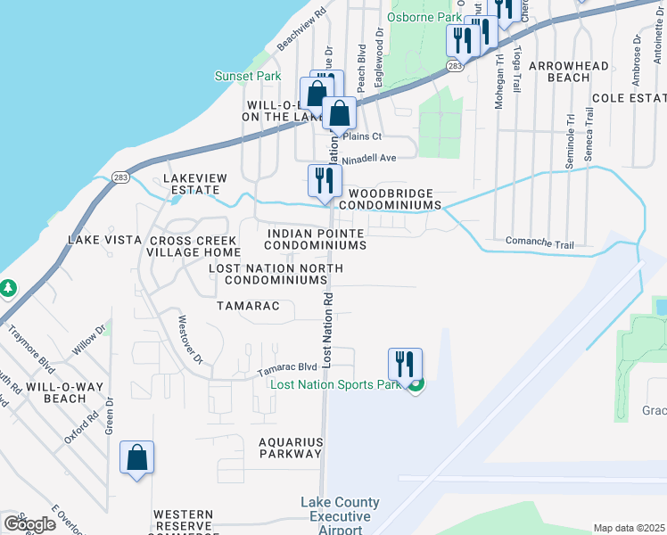 map of restaurants, bars, coffee shops, grocery stores, and more near 1397 Lost Nation Road in Willoughby