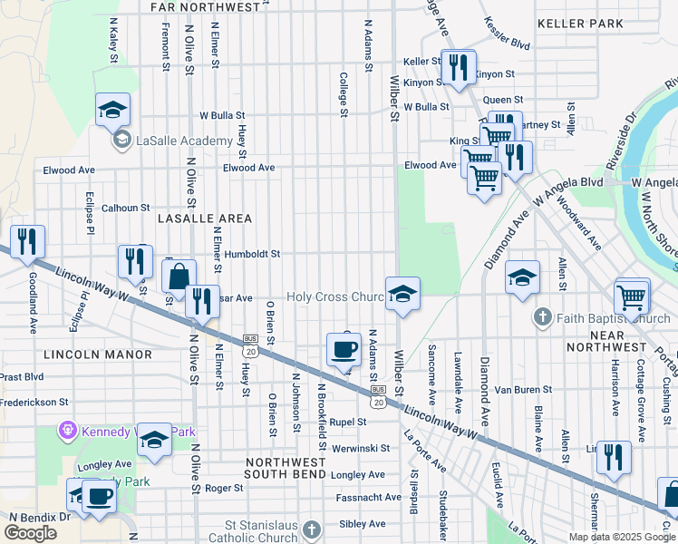 map of restaurants, bars, coffee shops, grocery stores, and more near 1809 Vassar Avenue in South Bend
