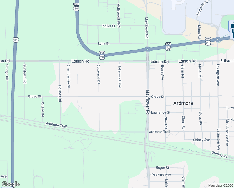 map of restaurants, bars, coffee shops, grocery stores, and more near 55201-55499 Hollywood Boulevard in South Bend