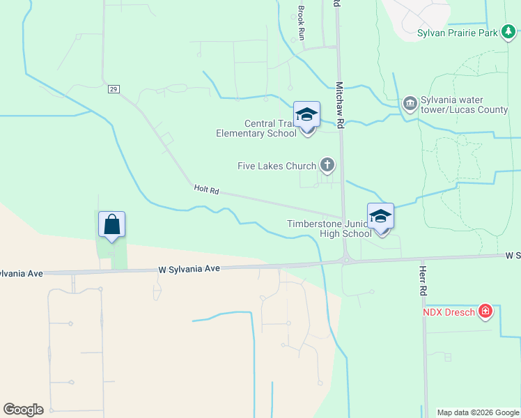 map of restaurants, bars, coffee shops, grocery stores, and more near 4241 Holt Road in Sylvania