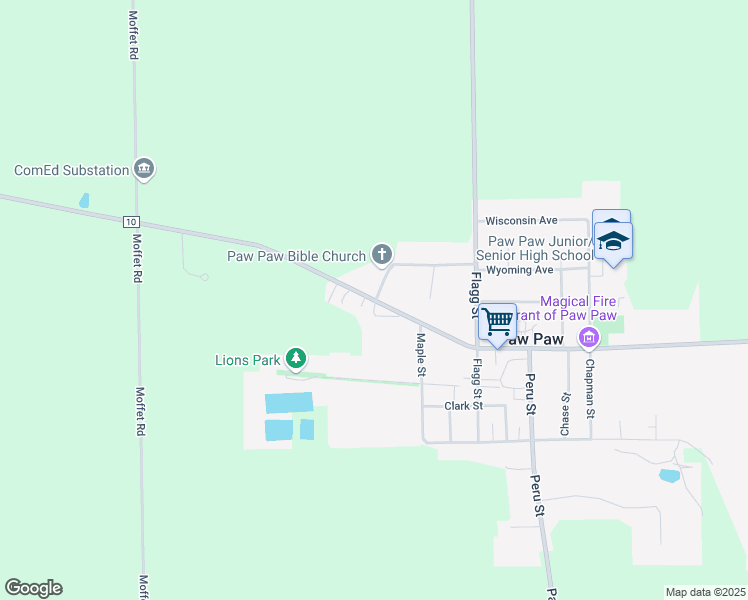 map of restaurants, bars, coffee shops, grocery stores, and more near 612 Chicago Road in Paw Paw