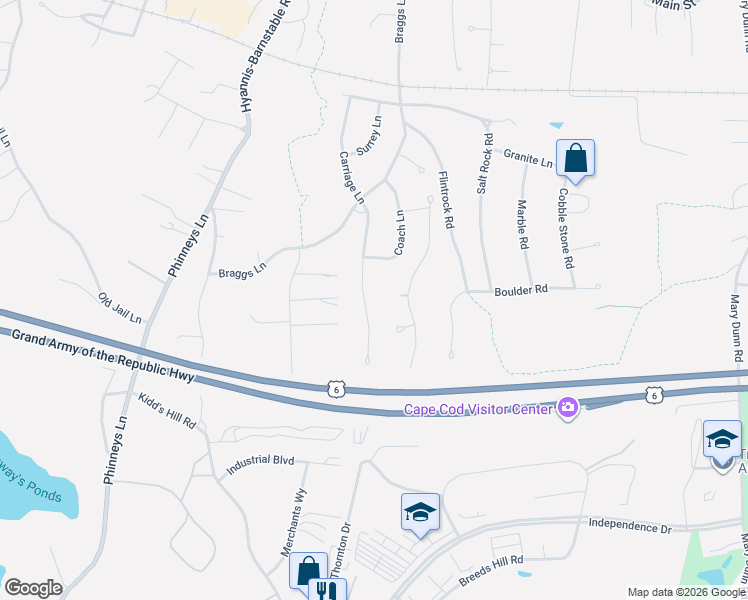 map of restaurants, bars, coffee shops, grocery stores, and more near 20 Gelding Circle in Barnstable
