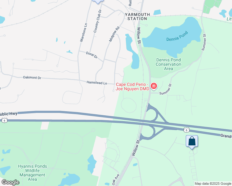 map of restaurants, bars, coffee shops, grocery stores, and more near 105 Hamstead Lane in Barnstable