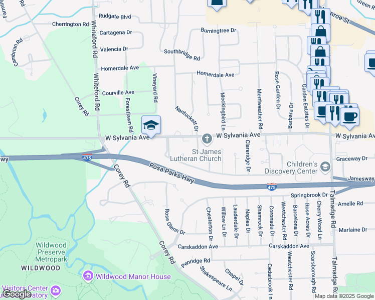 map of restaurants, bars, coffee shops, grocery stores, and more near 4802 Imperial Drive in Toledo