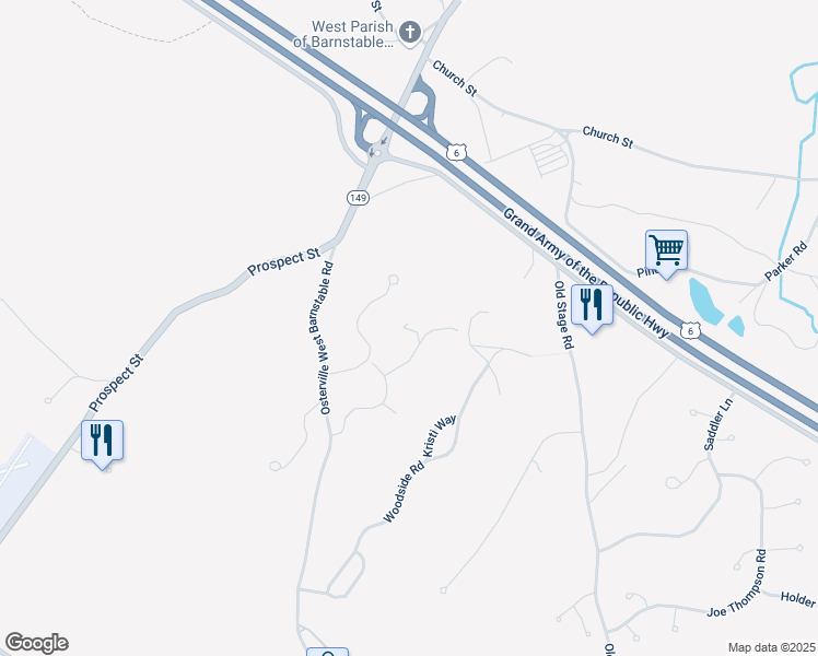 map of restaurants, bars, coffee shops, grocery stores, and more near 127 White Birch Way in Barnstable