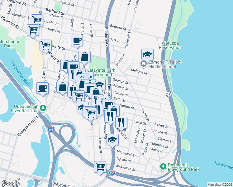 map of restaurants, bars, coffee shops, grocery stores, and more near 478 U.S. 6 in Fall River