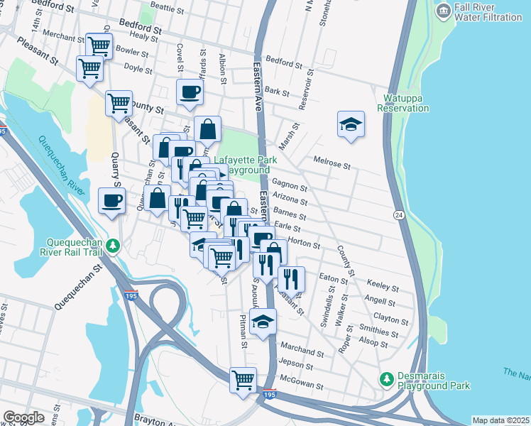 map of restaurants, bars, coffee shops, grocery stores, and more near 478 U.S. 6 in Fall River