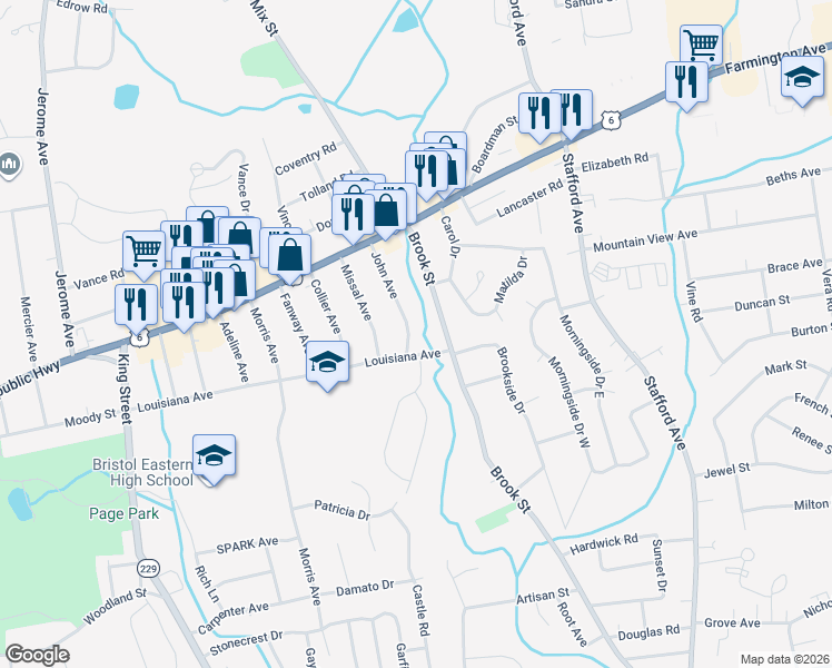 map of restaurants, bars, coffee shops, grocery stores, and more near 509 Brook Street in Bristol