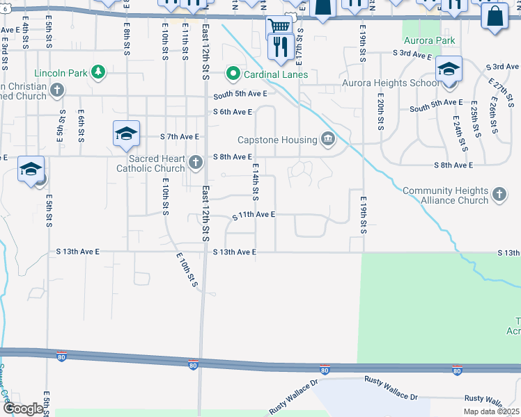 map of restaurants, bars, coffee shops, grocery stores, and more near 1424 South 11th Avenue East in Newton