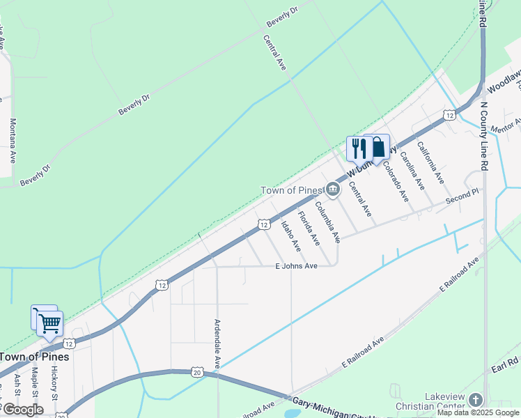 map of restaurants, bars, coffee shops, grocery stores, and more near Calumet Trail in Town of Pines