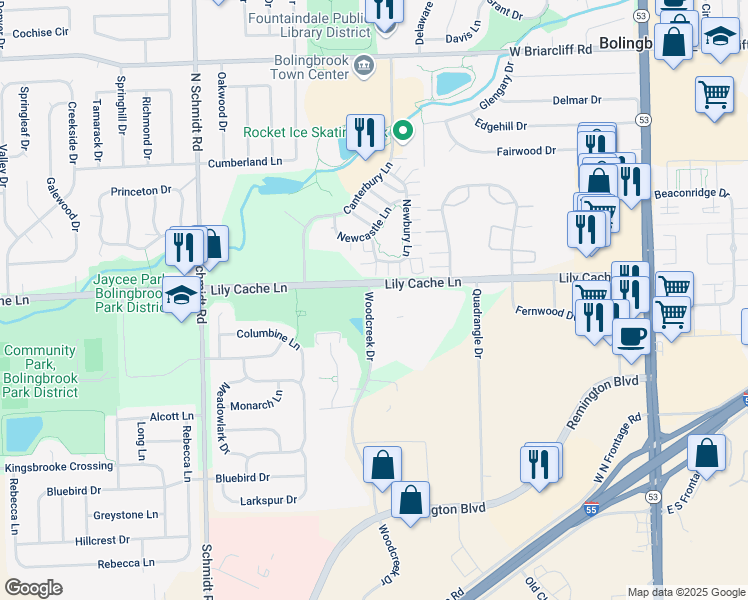 map of restaurants, bars, coffee shops, grocery stores, and more near in Bolingbrook