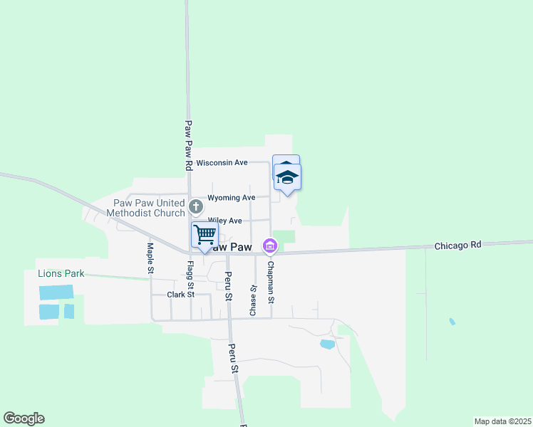 map of restaurants, bars, coffee shops, grocery stores, and more near 211 Wyoming Street in Paw Paw