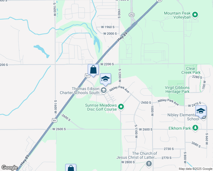 map of restaurants, bars, coffee shops, grocery stores, and more near 1275 West 2350 South in Logan