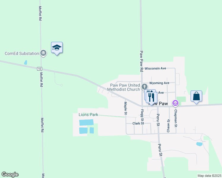 map of restaurants, bars, coffee shops, grocery stores, and more near 612 Chicago Road in Paw Paw