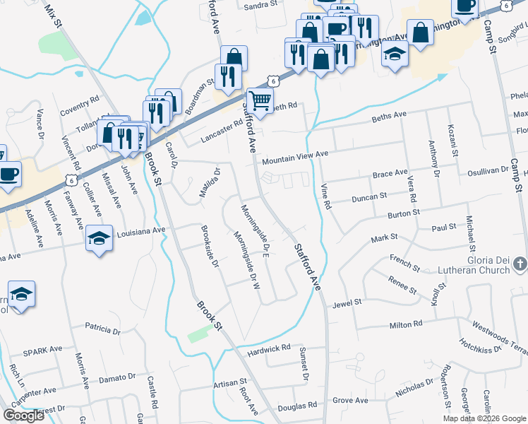 map of restaurants, bars, coffee shops, grocery stores, and more near 5 Roberge Road in Bristol